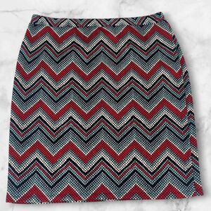 Y2K Revival Cato Skirt Womens XL Multicolor Chevron Stretch Retro Boho Mod Prepp